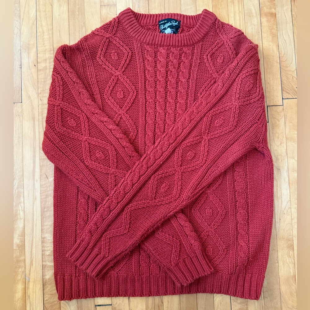 Christopher Rand Rust Red Crewneck Cable Knit Fisherman Sweater Medium Vintage